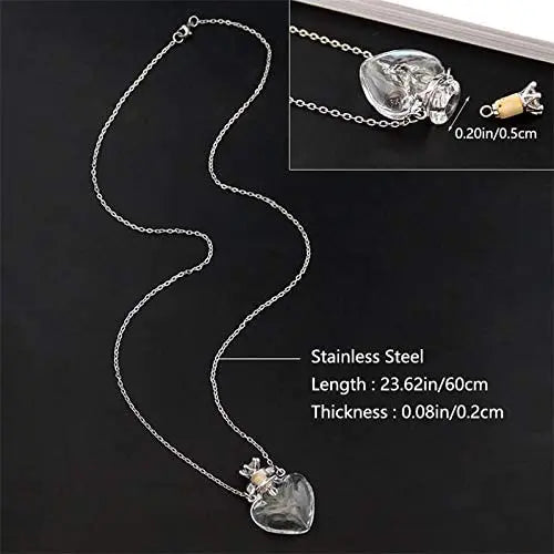 1PC Clear Heart Bottle Essential Oil Pendant Necklace