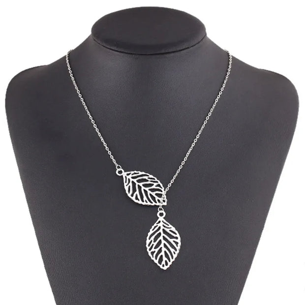 NK607 New Punk Fashion Minimalist Two Leaves Pendant Clavicle Necklace