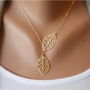 NK607 New Punk Fashion Minimalist Two Leaves Pendant Clavicle Necklace
