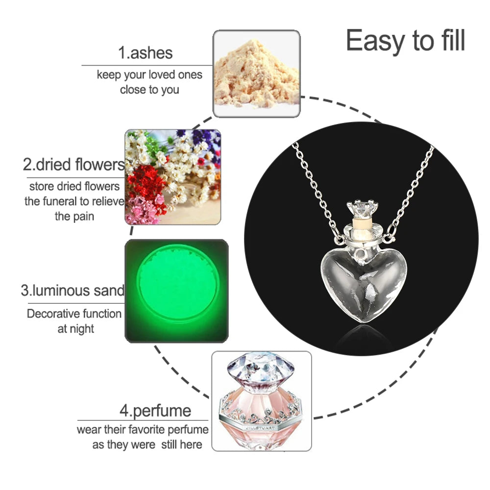 1PC Clear Heart Bottle Essential Oil Pendant Necklace