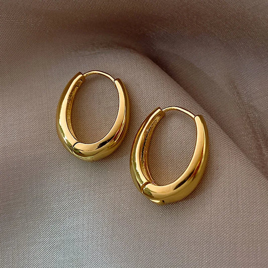 Fashion Vintage Gold Color U New Korean Silver Color Oval Hoop Earrings