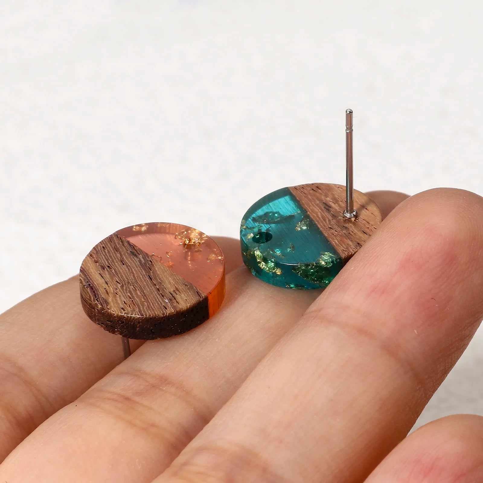 10PCs Wood Effect Resin Ear Post Stud Earrings