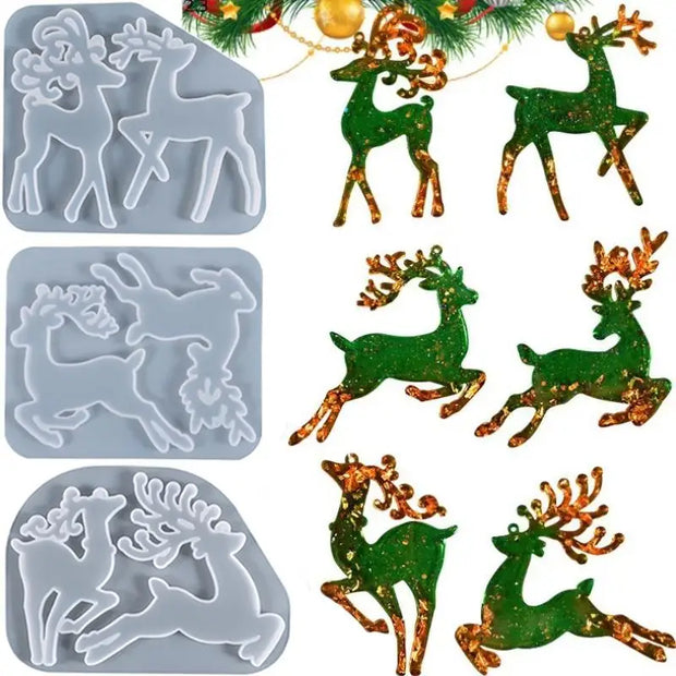 Christmas Elk Epoxy Resin Mold for Keychain Pendant Charms