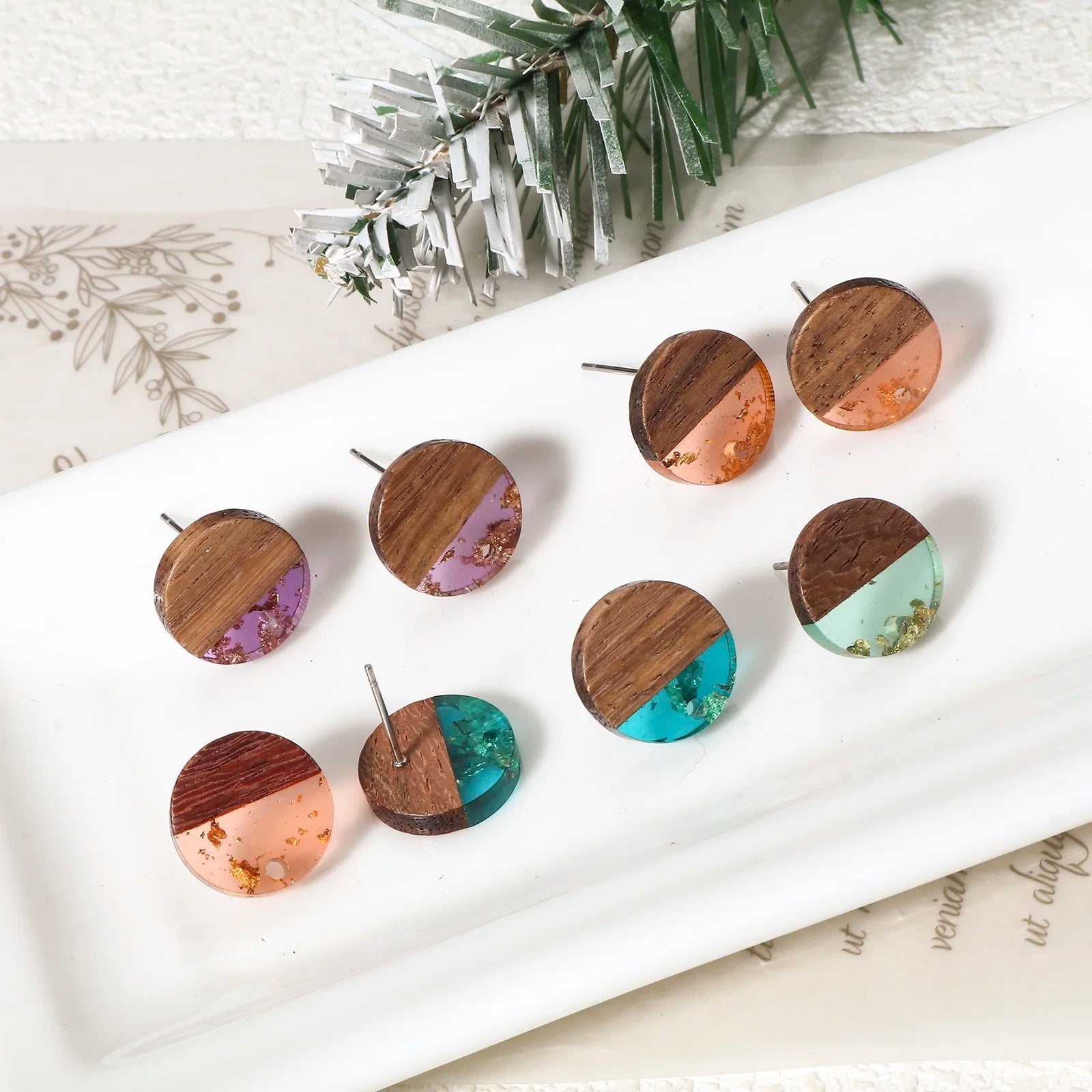 10PCs Wood Effect Resin Ear Post Stud Earrings