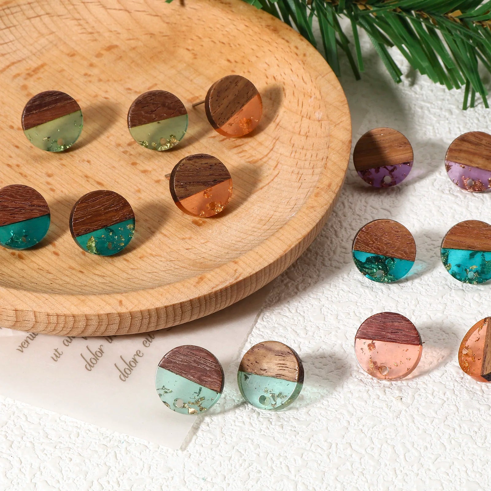 10PCs Wood Effect Resin Ear Post Stud Earrings