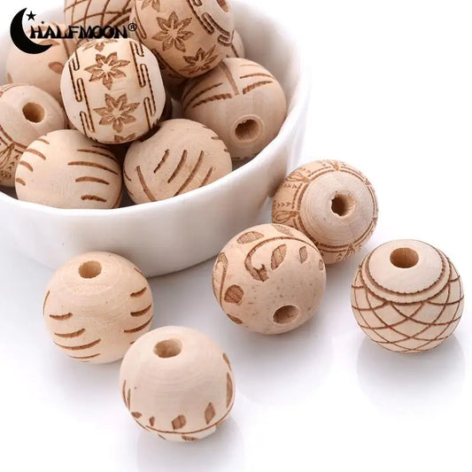 10Pcs Natural Carved Wooden Beads| Pktjewelrygiftshop