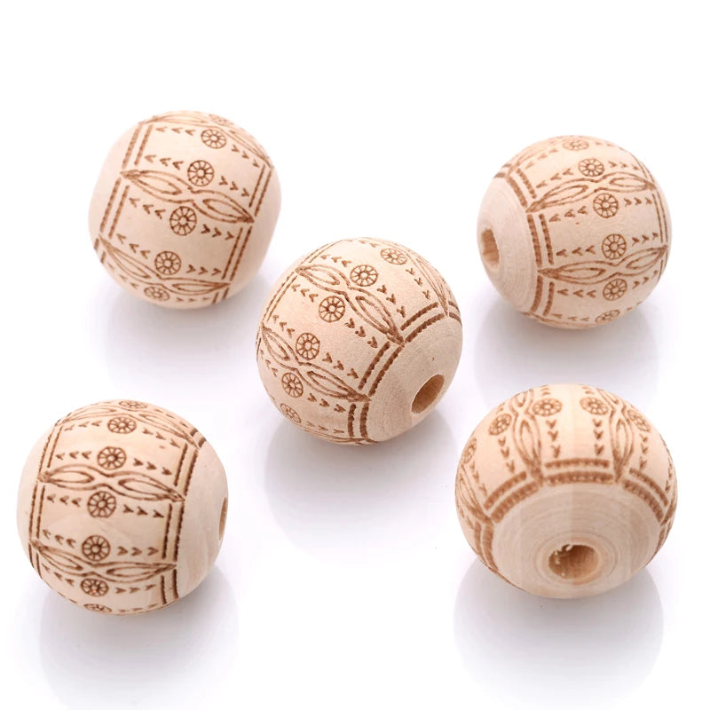 10Pcs Natural Carved Wooden Beads| Pktjewelrygiftshop