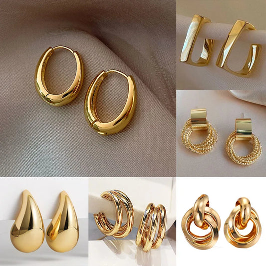 Fashion Vintage Gold Color U New Korean Silver Color Oval Hoop Earrings