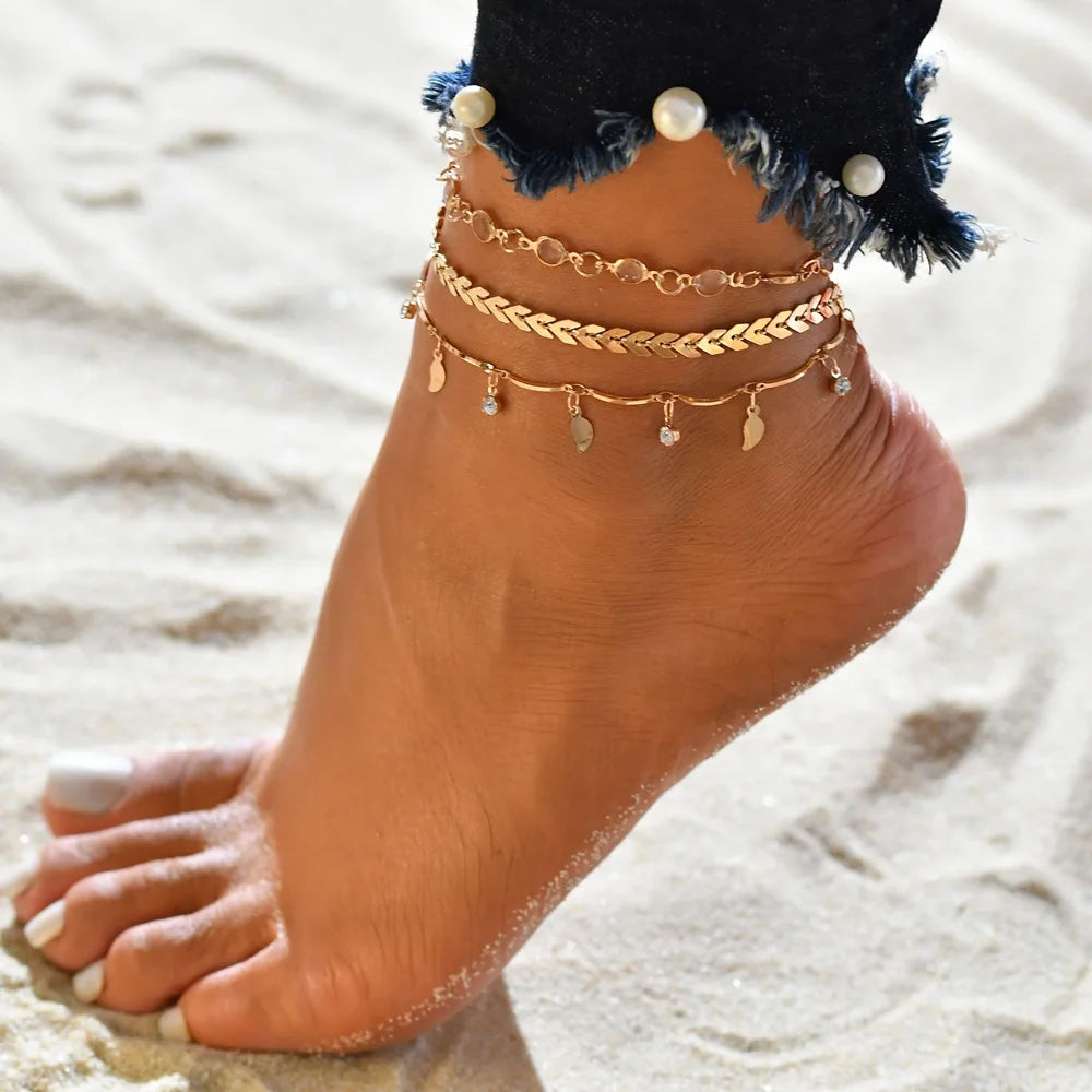 Summer Beach Crushed Stone Chain Anklet| Pktjewelrygiftshop