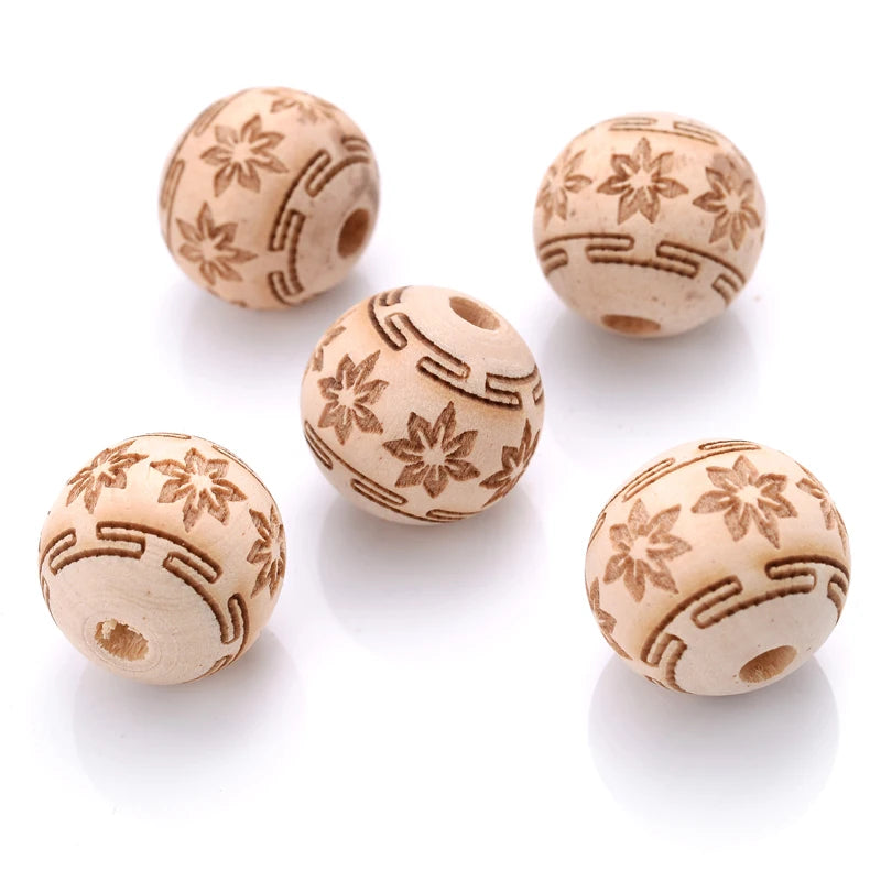 10Pcs Natural Carved Wooden Beads| Pktjewelrygiftshop