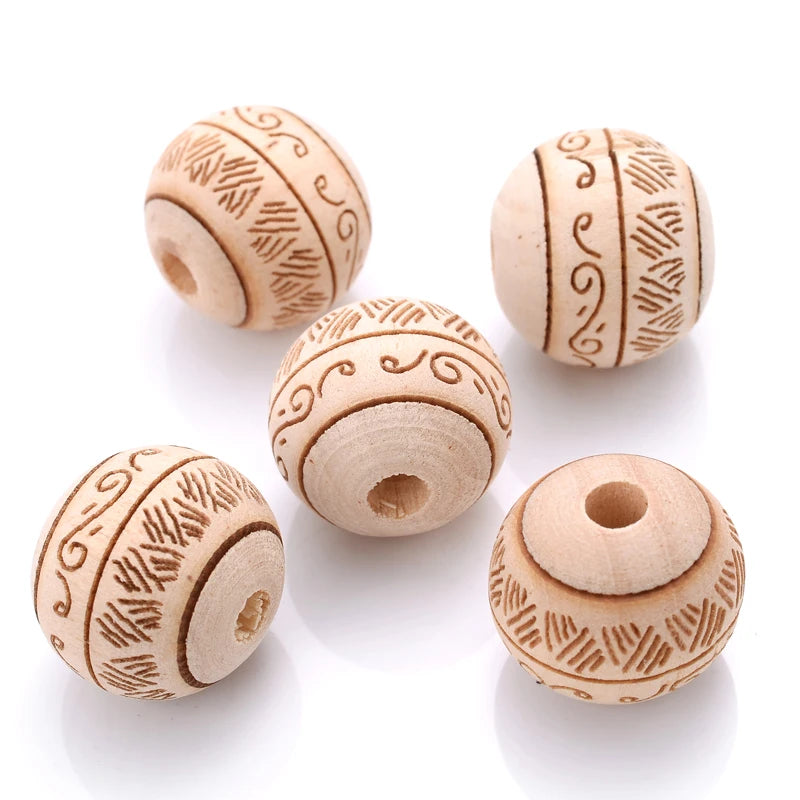 10Pcs Natural Carved Wooden Beads| Pktjewelrygiftshop