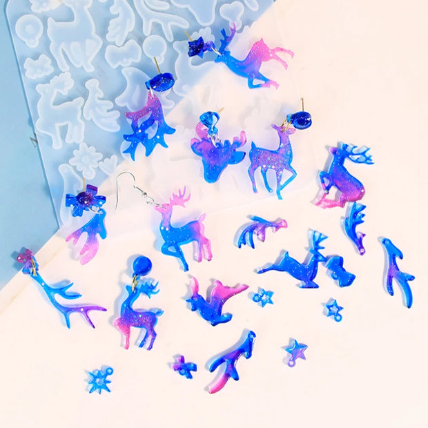 Resin Earring Molds Christmas Tree Snowflake Elk Silicone Jewelry Pendant Mold for DIY Jewelry Earrings Resin Art Craft Keychain