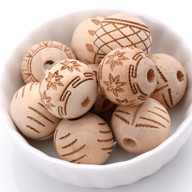 10Pcs Natural Carved Wooden Beads| Pktjewelrygiftshop