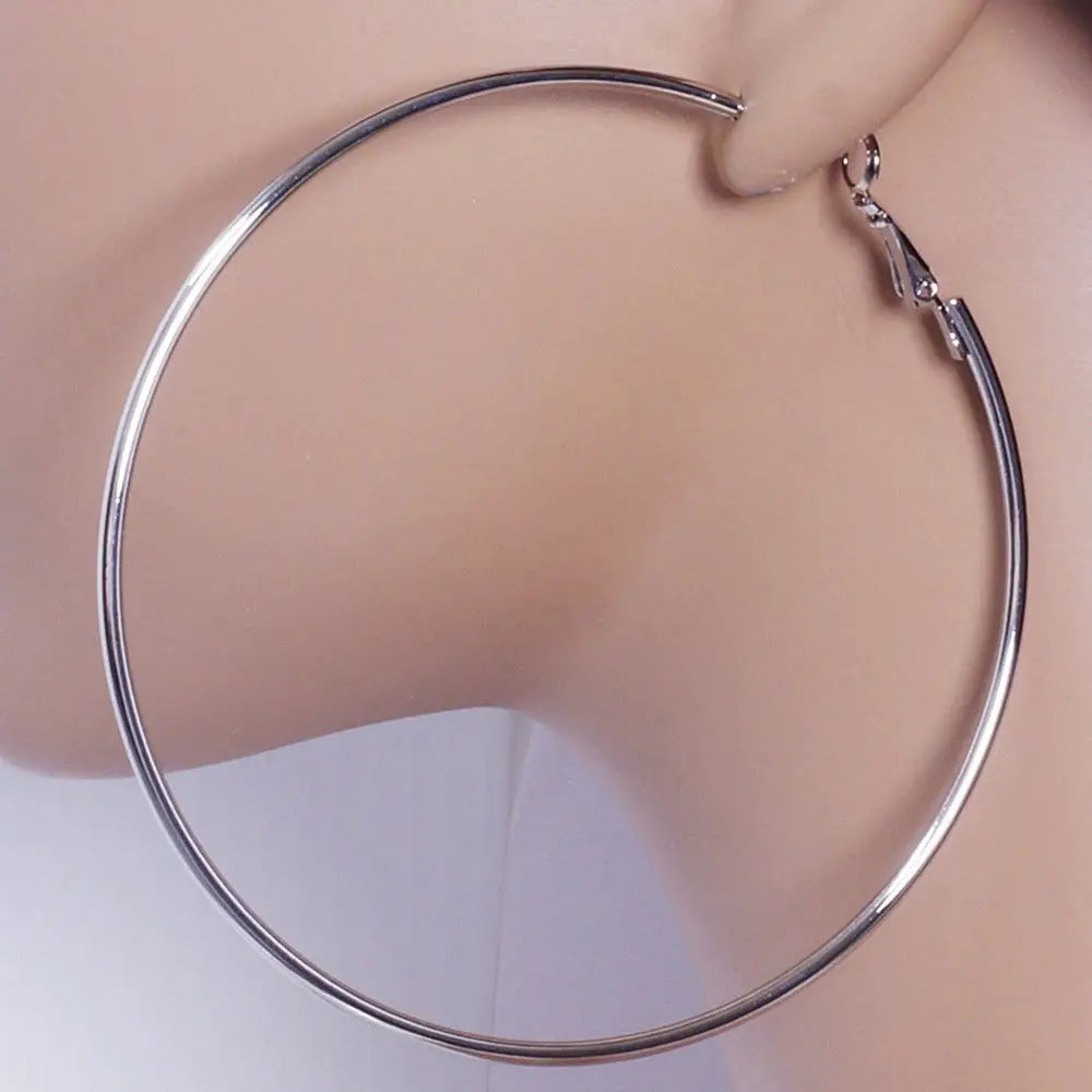 8/10mm Large Circle Hoop Earrings Silver Color for Women