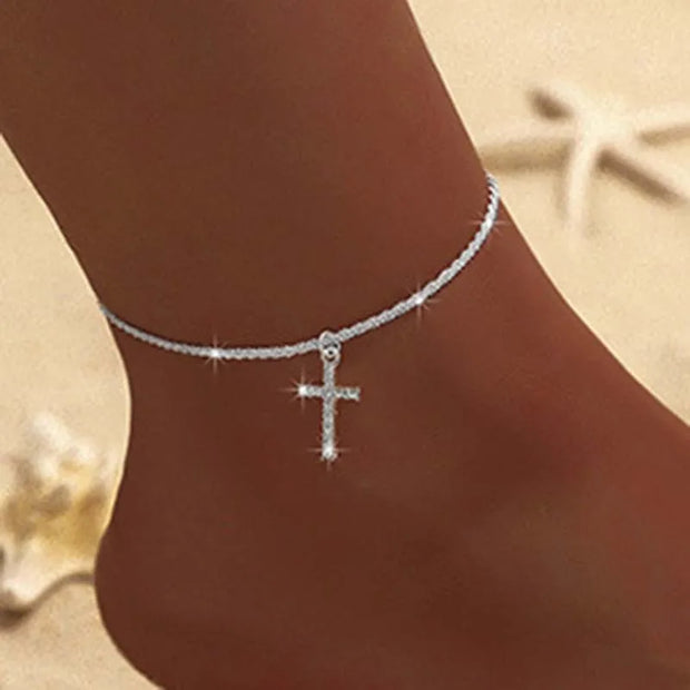 Silver Color Double Layer Shiny Chains Anklets For Women