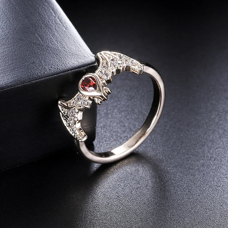  Cute Design Inlaid Red Zircon Bat Ring| Pktjewelrygiftshop