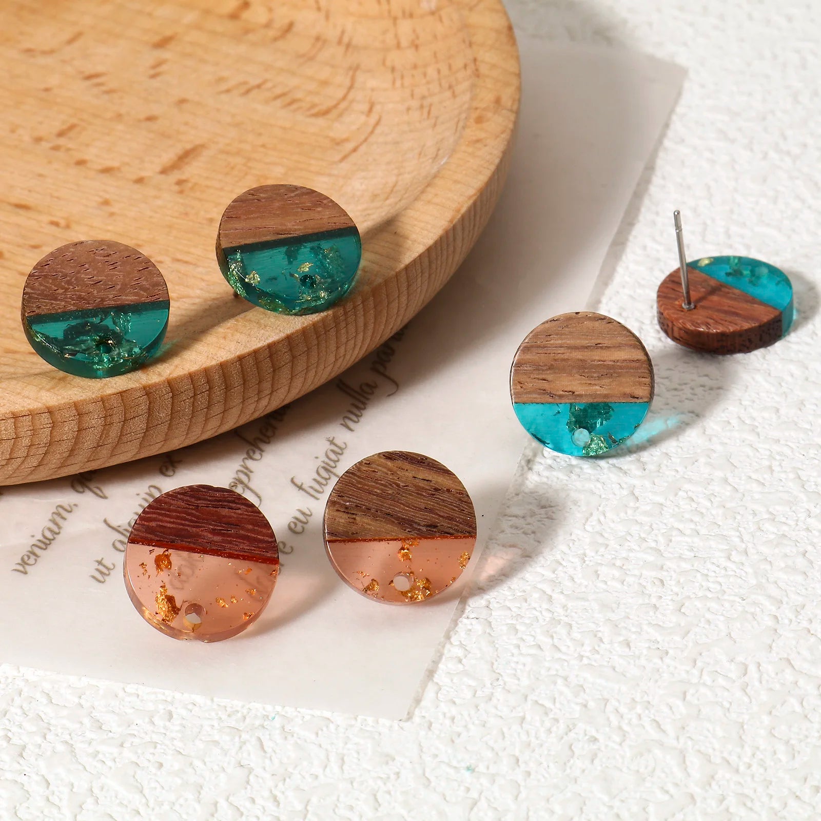 10PCs Wood Effect Resin Ear Post Stud Earrings