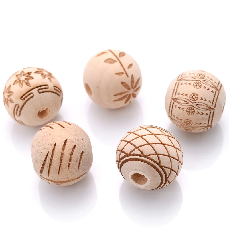 10Pcs Natural Carved Wooden Beads| Pktjewelrygiftshop