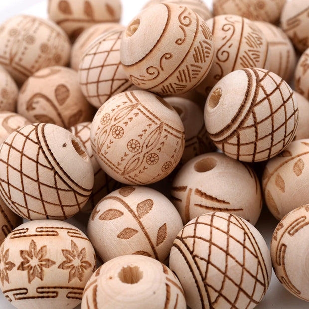 10Pcs Natural Carved Wooden Beads| Pktjewelrygiftshop